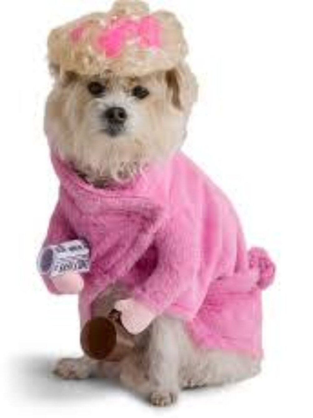 Size Medium Dog Cat Pet Halloween Costume Lady Hair Curlers Pink Bathrobe Wig